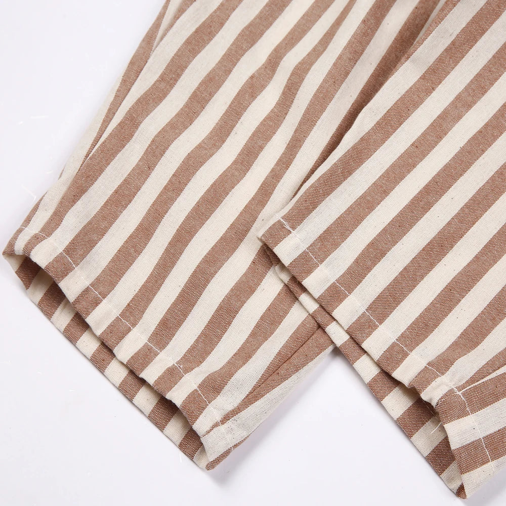 Child Linen Cotton Stripe Pants for Boys Girls Spring Summer Casual Loose Kids Children's Trousers