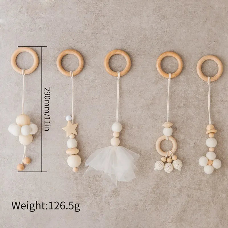 Baby Wooden Gym Frame Rocket Model Newborn Play Gym Activity Celestial Hanging Pendant Rattle For Baby Education Montessori Toys