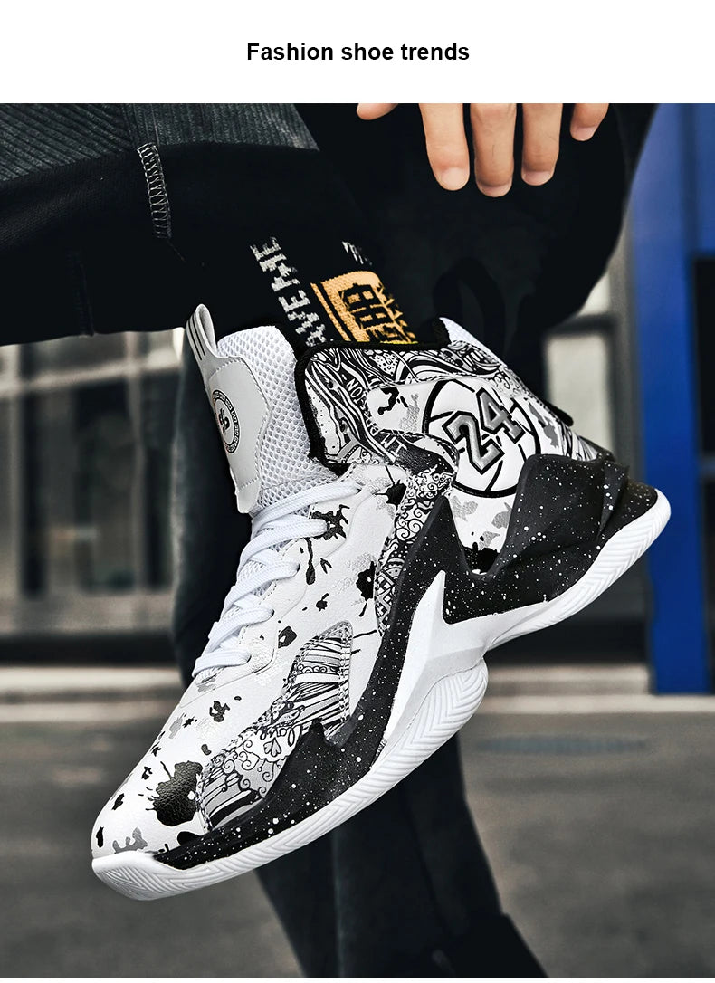 Basketball Shoes No-Slip Breathable Outdoor Shoes Fashion Graffiti Training Shoes