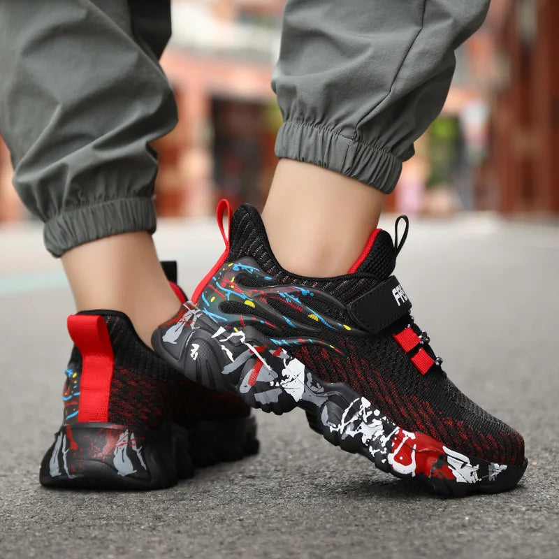 Children Fashion Breathable Hook And Loop Comfy Non-Slip Shock Absorbing Casual Sports Sneakers