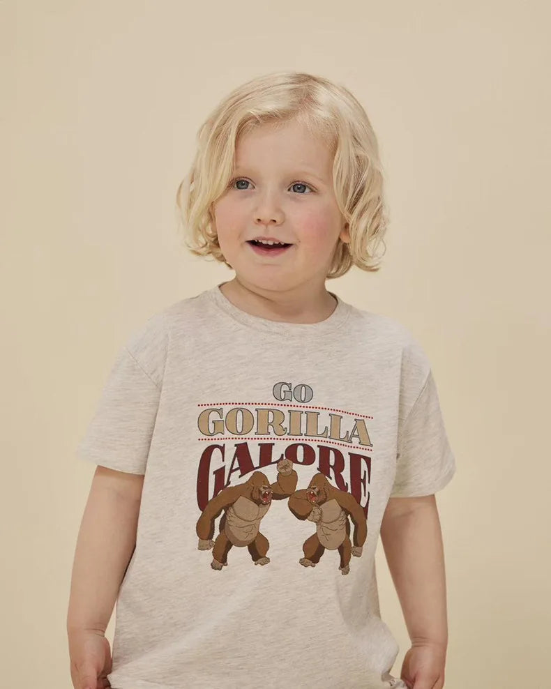 2025 Summer KS Children's Clothing Baby Girls Cartoon Swan Short Sleeve T Shirts Suits Boys Gorilla Bottom T-shirt Kids Home Set