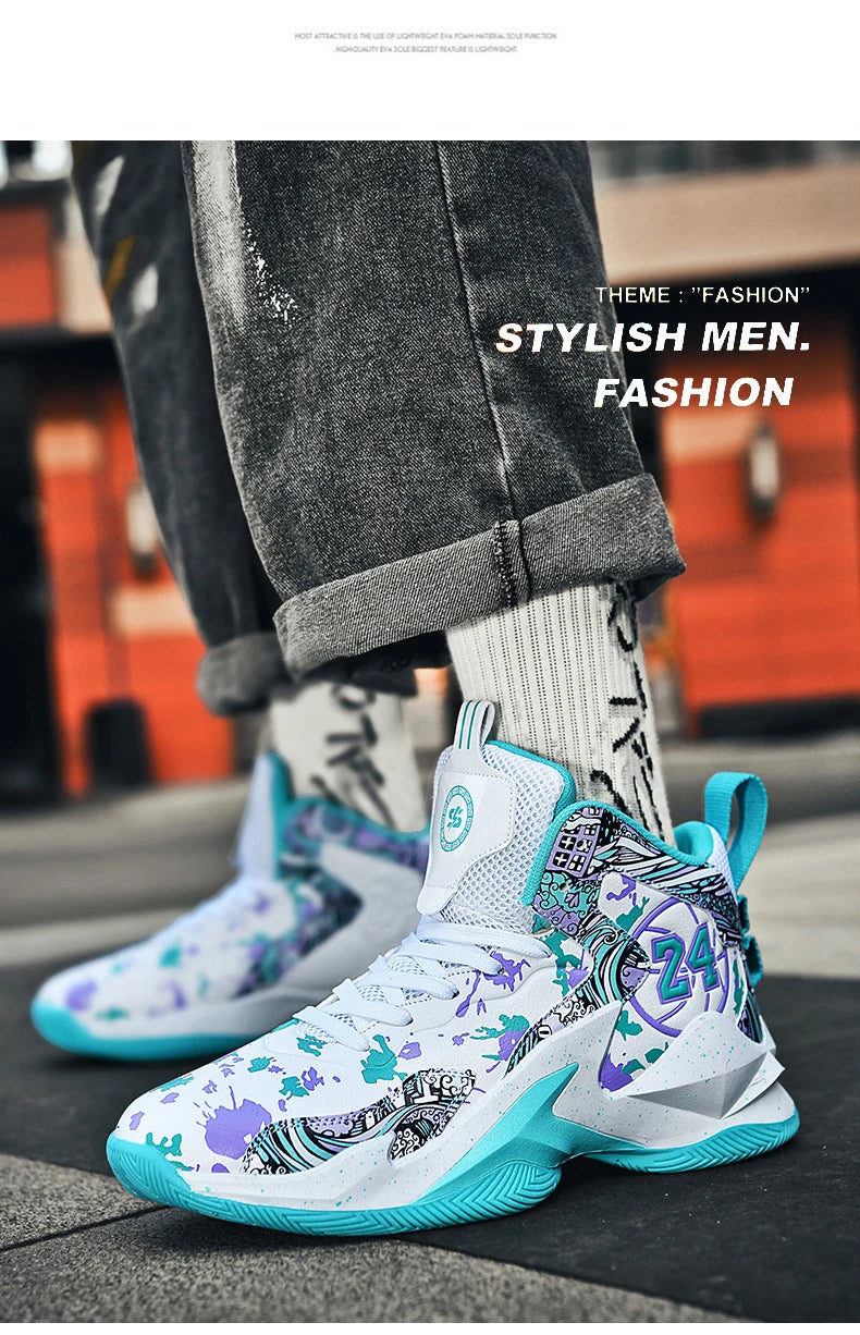 Basketball Shoes No-Slip Breathable Outdoor Shoes Fashion Graffiti Training Shoes