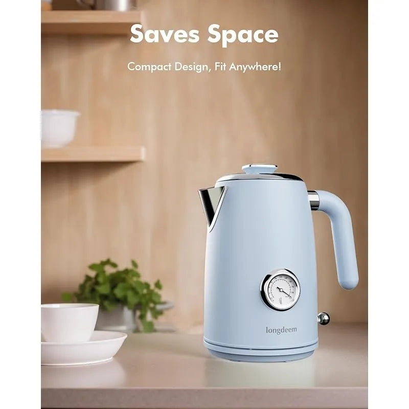 1L Small Electric Kettles Stainless Steel, Portable Travel Mini Hot Water Boiler Heater, Cool Touch Teapot, Auto Shut-Off, Blue