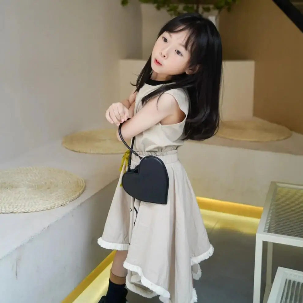 HoneyCherry Summer New Sleeveless Vest Half Skirt Set Girls Casual Graffiti Two Piece Set Kids Clothes Girls