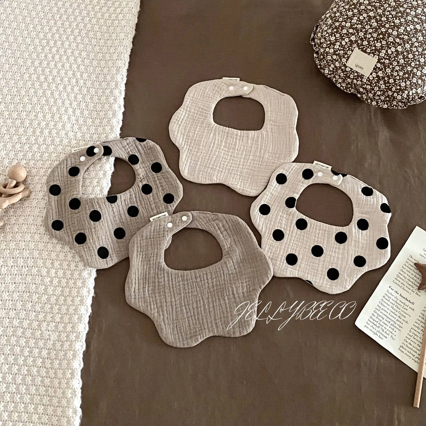 Polka Dot Flower Baby Bib Cotton Newborn Spit Up Burp Cloth Feeding Cover Washable Soft Absorbent Infant Accessories