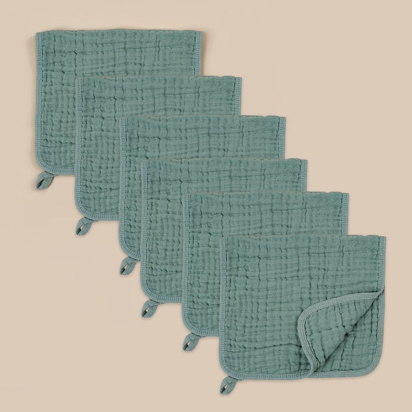 6pcs Crape Cloth Soaked Gauze Burping Towel Soft Comfortable Baby Face Washrag Pure Cotton Hanging Rope Baby Absorbent Washcloth