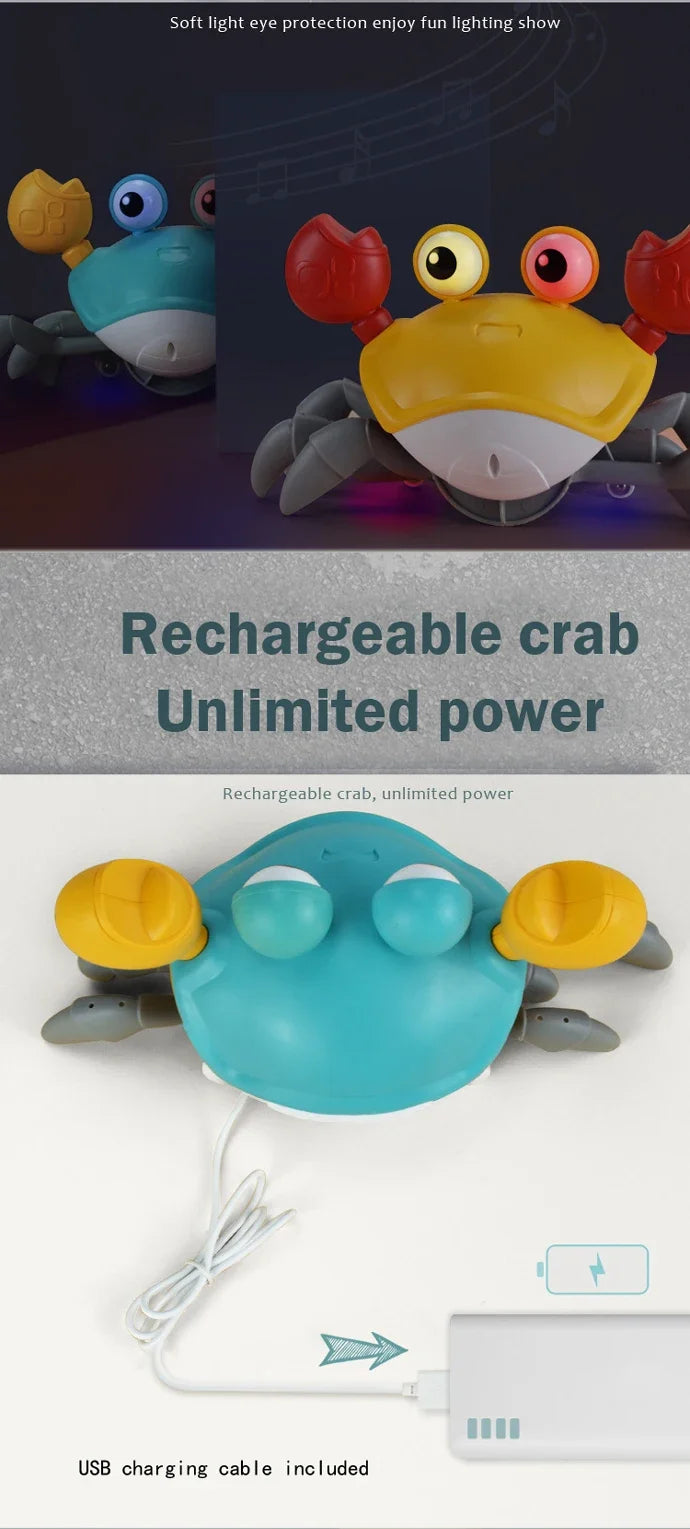 Cute Sensing Crawling Crab Baby Toys Interactive Walking Dancing with Music Automatically Avoid Obstacles Toys for Kids Toddler
