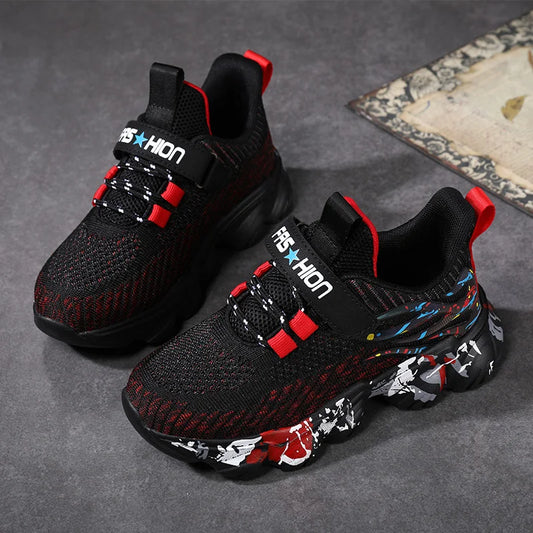 Children Fashion Breathable Hook And Loop Comfy Non-Slip Shock Absorbing Casual Sports Sneakers