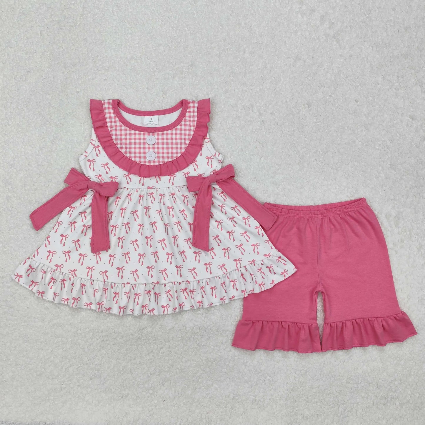 3.6 yan New rts baby girl summer suit wholesale boutique floral leaf bow pattern pink short sleeve shorts pajamas girls set
