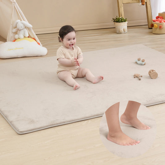 Khaki Baby Play Mat for Floor Water-Repellent Baby Game Crawling Mat Soft Velvet Non-Slip   Baby Activities Rug Newborn Items
