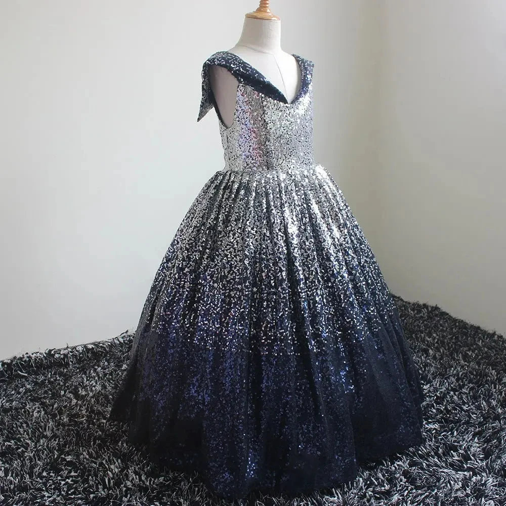 Luxury Formal Evening Dresses for Flower Girl Dress Kids  Birthday Party Elegant Sequins Gown Fluffy Long Pageant Prom Ball Gown