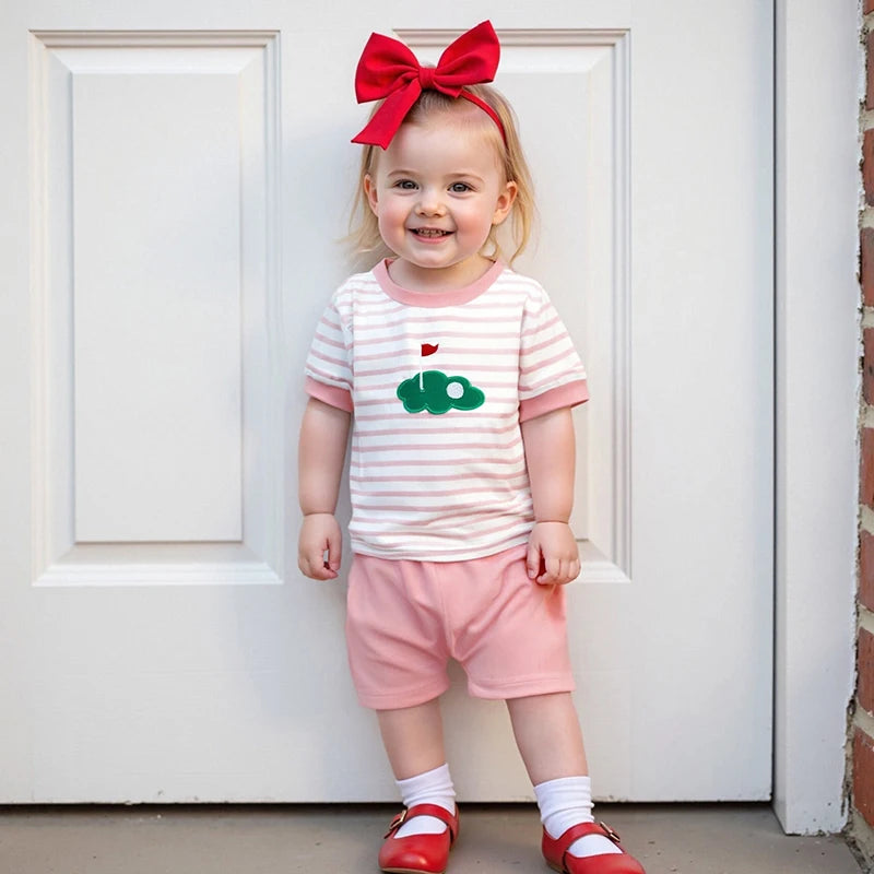 Adorable Infant Golf Attire Stylish Striped Tee and Comfy Shorts Set for Toddler Boys and Girls - Trendy Baby Outfit
