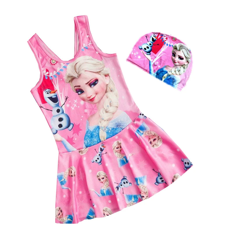 2-13 years Disney Frozen  Elsa Girls Clothes Swimsuit Swimsuit Fashion Kids Swimwear Dress And Hat For Children Unicorn