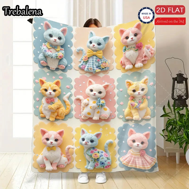 Flannel Blanket-Soft Lightweight All-season Adorable Kitten Print Soft Baby Blanket for Boys Girls Newborns