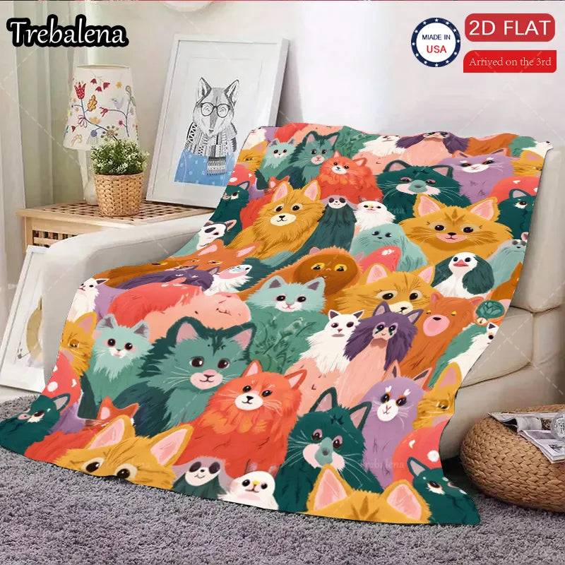 Flannel Blanket-Soft Lightweight All-season Cute Cat Pattern Soft Cozy Baby Blanket for Toddlers Kids Bedding