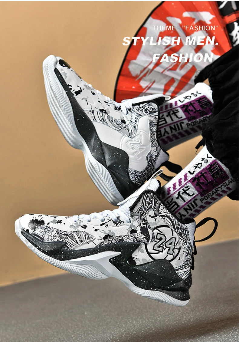 Basketball Shoes No-Slip Breathable Outdoor Shoes Fashion Graffiti Training Shoes