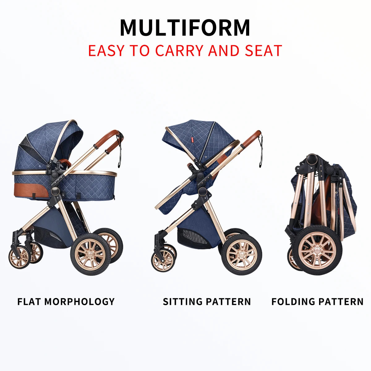 Foldable baby stroller with shock absorption function, an outdoor stroller that can be pushed in both directions