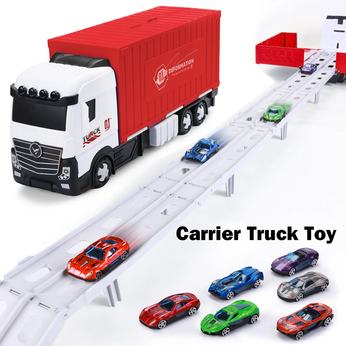 Large Size Kids Transporter Truck Toy Deformation Rail Truck Toy With Rail And 8 Car Models Boys Girls Birthday Gift