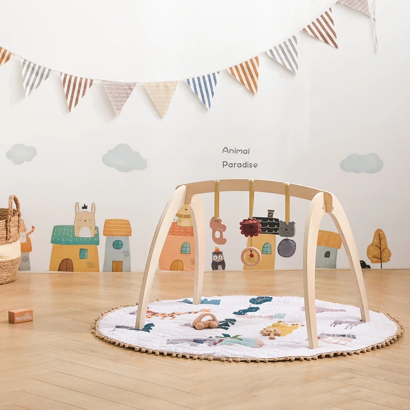 Baby Montessori Wooden Gym Frame Rattle Toys Newborn Mobile Hanging Sensory Toys Foldable Play Gym Frame Kid Holder Bracket Gift