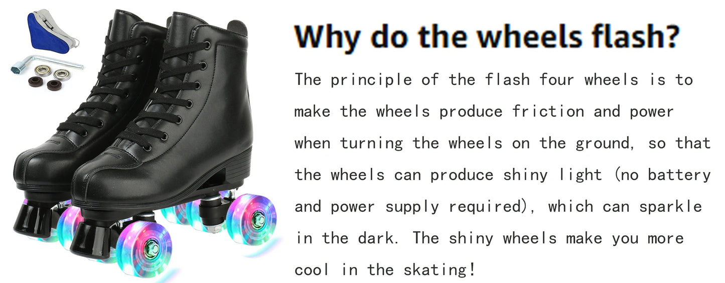 PU Leather Roller Skates Skating Shoes Sliding Inline Quad Skates Sneakers Training Europe Size 4 Wheels Flash Roller Skate