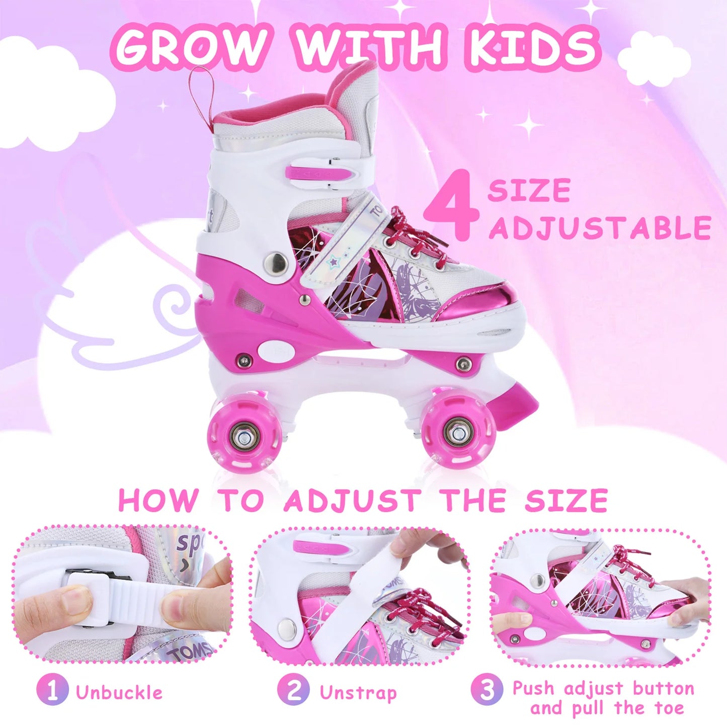 Roller Skates for Girls Boys for Kids 4 Size Adjustable Light Up kids roller skates kids roller skates girls girls roller skates