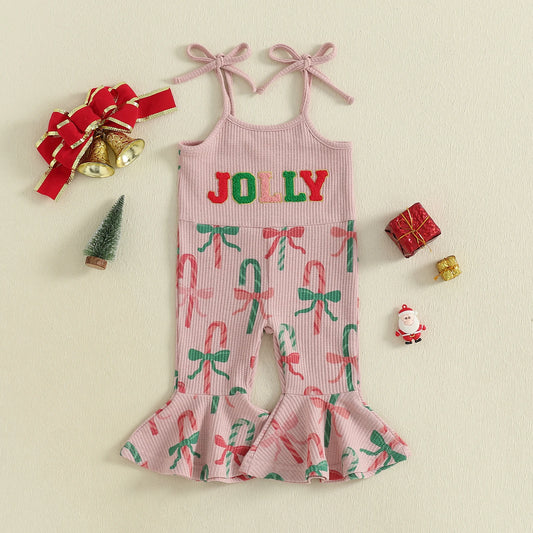 Summer Christmas Kids Baby Girls Overalls Romper Print Letter Embroidery Sleeveless Jumpsuit Xmas Clothes