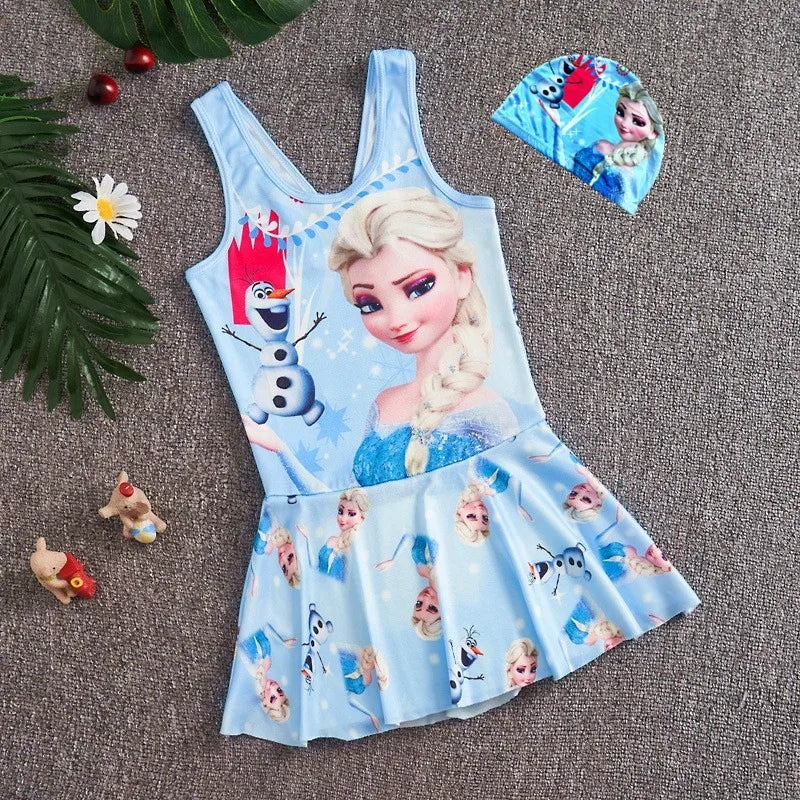2-13 years Disney Frozen  Elsa Girls Clothes Swimsuit Swimsuit Fashion Kids Swimwear Dress And Hat For Children Unicorn