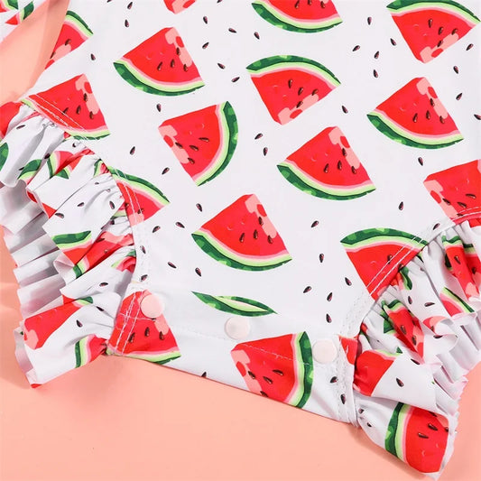 Toddler Girls  Swimsuit with UPF 50 Sun Protection Watermelon Print Zipper Front Long Sleeve Rash Guard Swimwear for