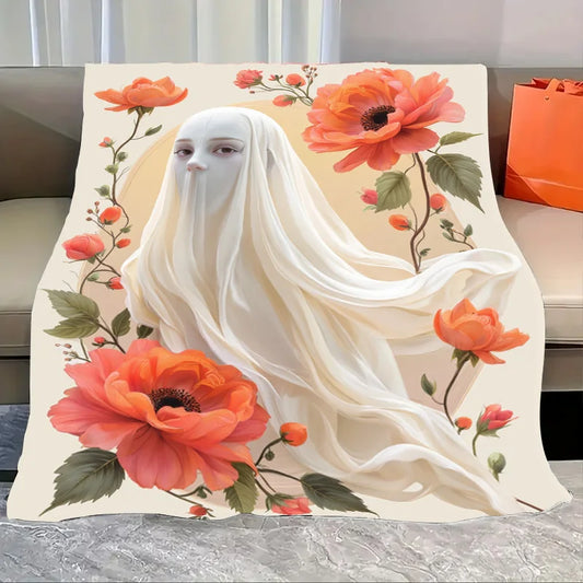 Flannel Blanket-Soft Lightweight All-season Charming Floral Baby Blanket with Elegant Lady Design Soft and Cozy