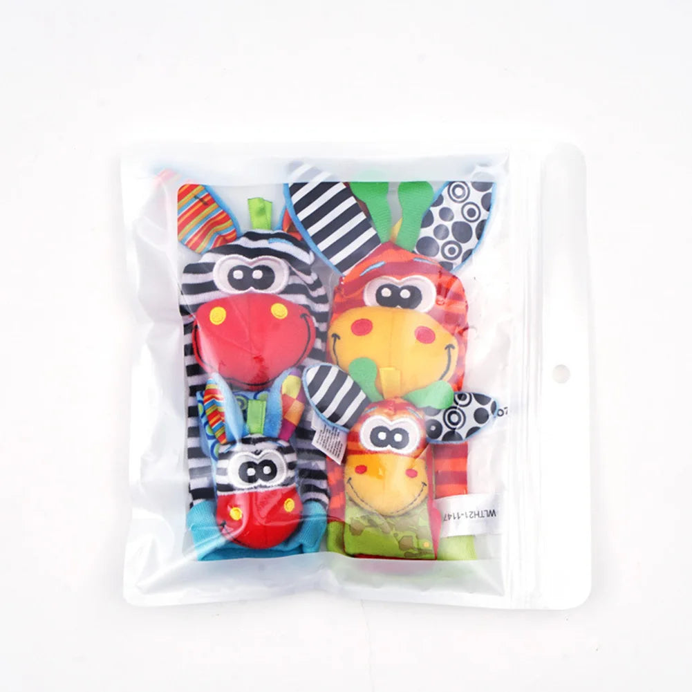 Cute Baby Animal Socks Colorful Wrist Strap Rattles Socks Adjustable Brain-Development Newborn Infant Gifts