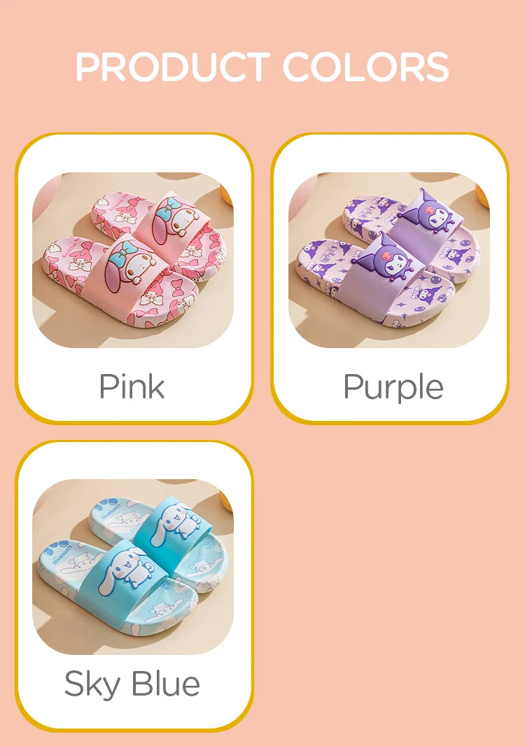SANRIO Kuromi Cartoon Slippers Girls And Boys Indoor Non-slip Slide Shoes Outdoor Open Toe Sandals For Children Soft Comfortable