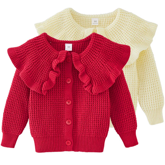 Autumn Winter Babys Girls Sweater Coat 2025 Cotton Solid Turn Down Collar Kids Girls Knitwear Long Sleeve Toddler Girls Cardigan