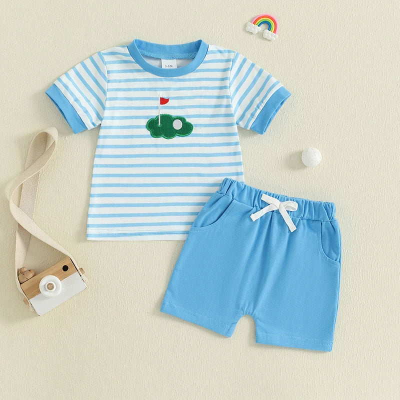 Adorable Infant Golf Attire Stylish Striped Tee and Comfy Shorts Set for Toddler Boys and Girls - Trendy Baby Outfit