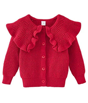 Autumn Winter Babys Girls Sweater Coat 2025 Cotton Solid Turn Down Collar Kids Girls Knitwear Long Sleeve Toddler Girls Cardigan