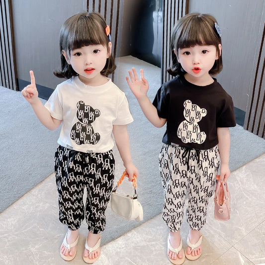 Kids Girls Clothing Sets Mother Kids Clothes Summer Children Clothings Cotton Toddlers Girl Short Sleeve Pants 2pcs Clothes Suit