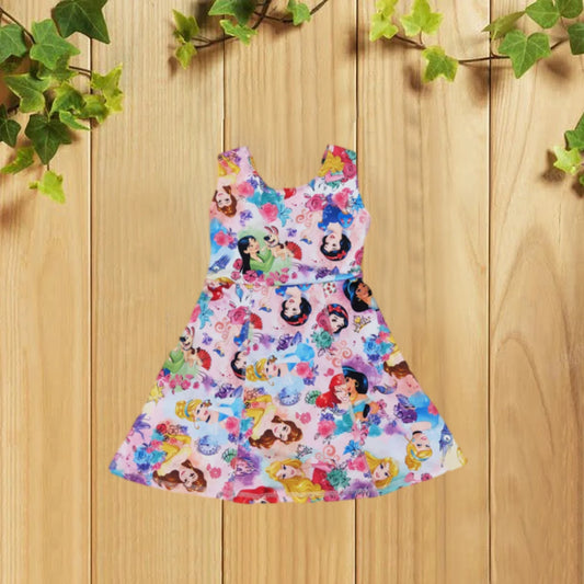 4.23 GSD2136 Floral Pink Yoga Sleeveless Girls Dress Children's Clothing Comfortable Casual Skirt for Girls