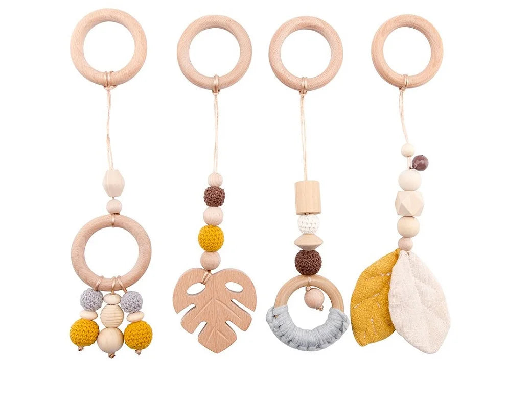 Baby Wooden Gym Frame Rocket Model Newborn Play Gym Activity Celestial Hanging Pendant Rattle For Baby Education Montessori Toys