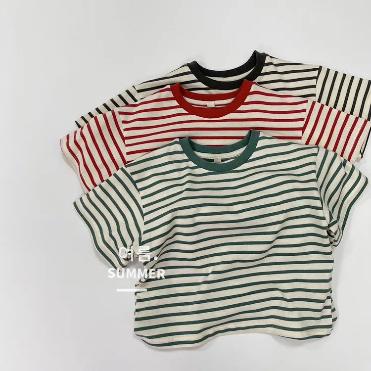 Summer Boy Girl Children Thin Sports Casual T-shirt Baby Striped Short Sleeves Tops Kid Cotton Fashion Loose Tees Infant Tshirt