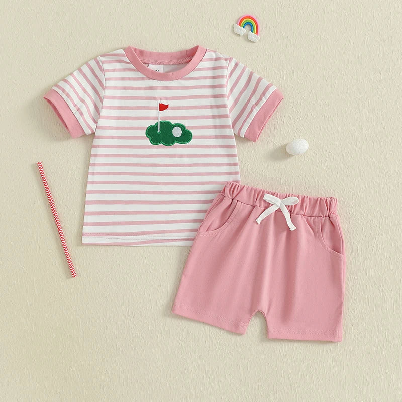 Adorable Infant Golf Attire Stylish Striped Tee and Comfy Shorts Set for Toddler Boys and Girls - Trendy Baby Outfit