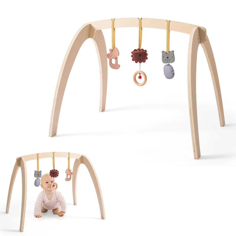 Baby Montessori Wooden Gym Frame Rattle Toys Newborn Mobile Hanging Sensory Toys Foldable Play Gym Frame Kid Holder Bracket Gift