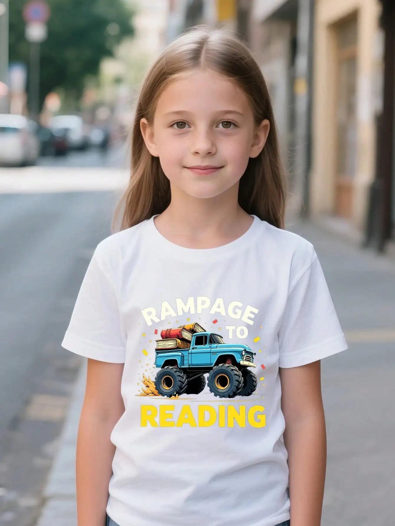 Boys/Girls Monster Truck Rampage Back To School Cotton Graphic Tees, Black Summer Tops With Bold Text And Vehicle Design