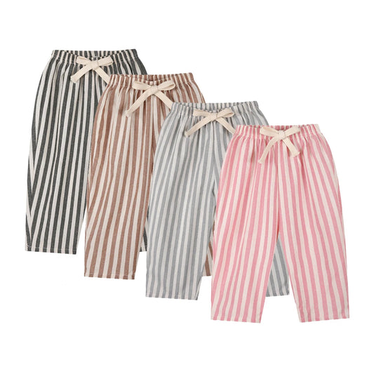 Child Linen Cotton Stripe Pants for Boys Girls Spring Summer Casual Loose Kids Children's Trousers
