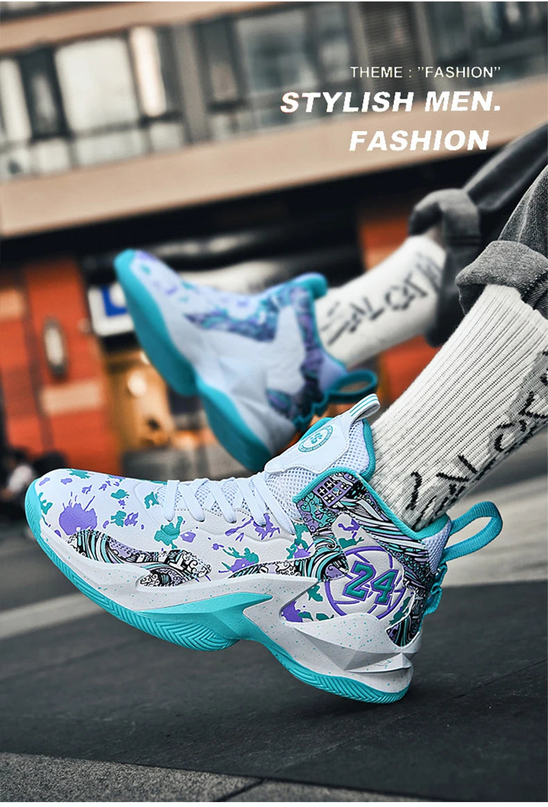 Basketball Shoes No-Slip Breathable Outdoor Shoes Fashion Graffiti Training Shoes
