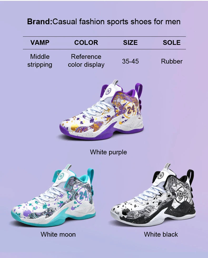 Basketball Shoes No-Slip Breathable Outdoor Shoes Fashion Graffiti Training Shoes
