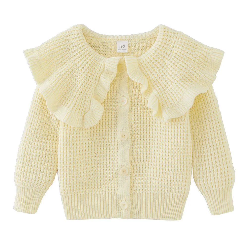 Autumn Winter Babys Girls Sweater Coat 2025 Cotton Solid Turn Down Collar Kids Girls Knitwear Long Sleeve Toddler Girls Cardigan