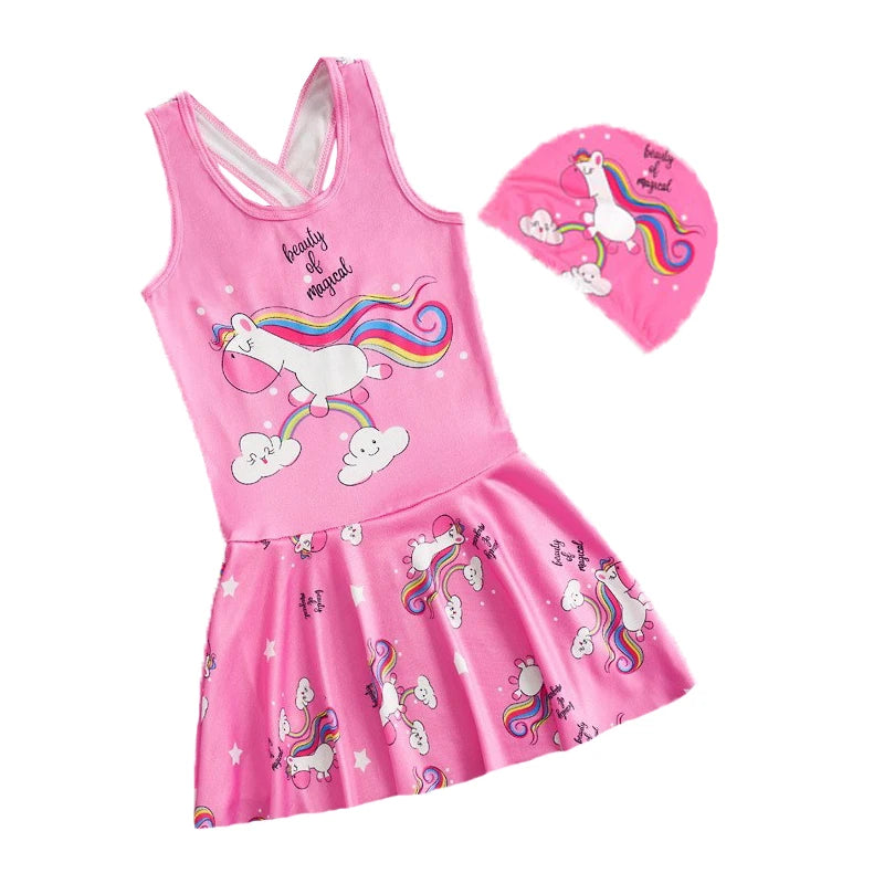 2-13 years Disney Frozen  Elsa Girls Clothes Swimsuit Swimsuit Fashion Kids Swimwear Dress And Hat For Children Unicorn