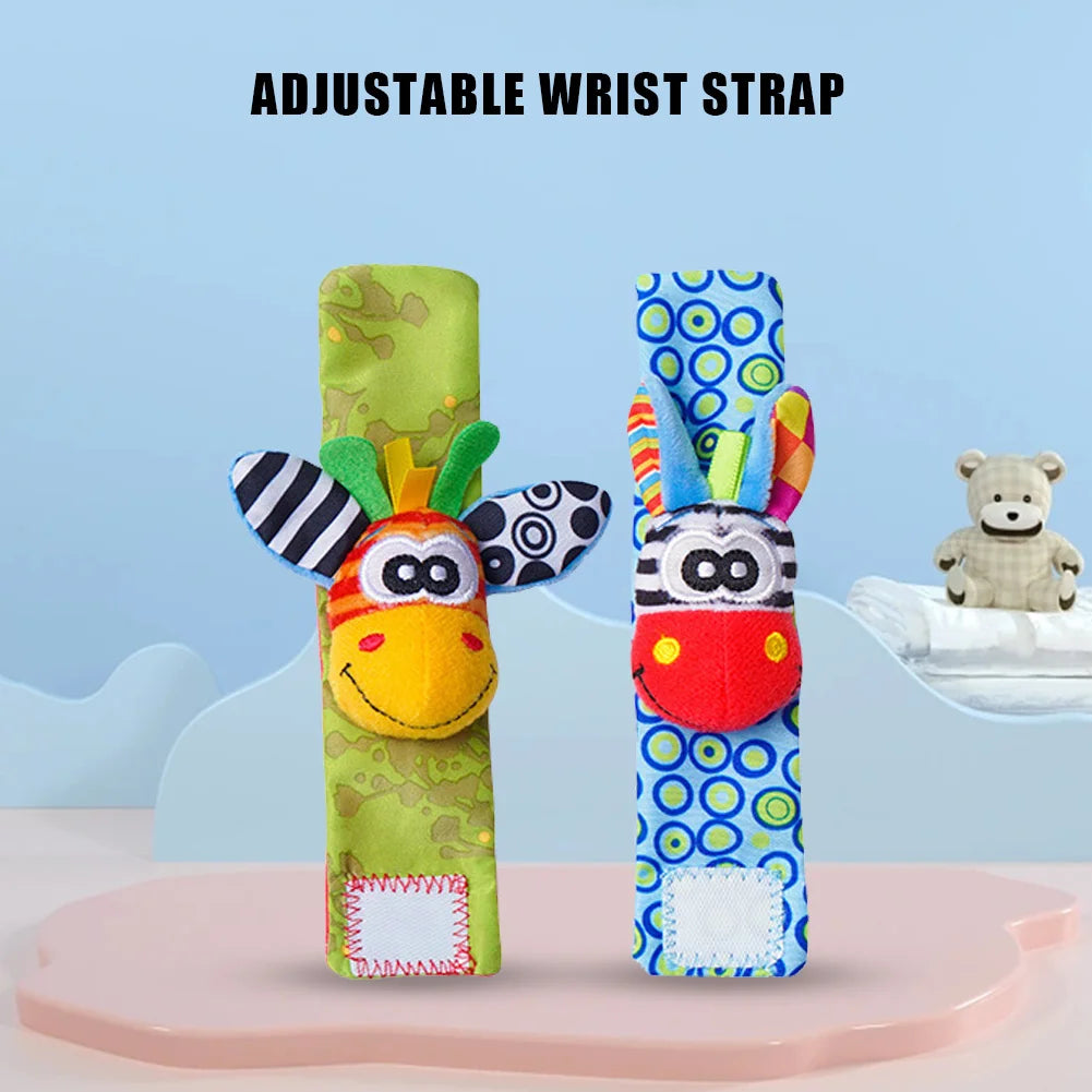 Cute Baby Animal Socks Colorful Wrist Strap Rattles Socks Adjustable Brain-Development Newborn Infant Gifts