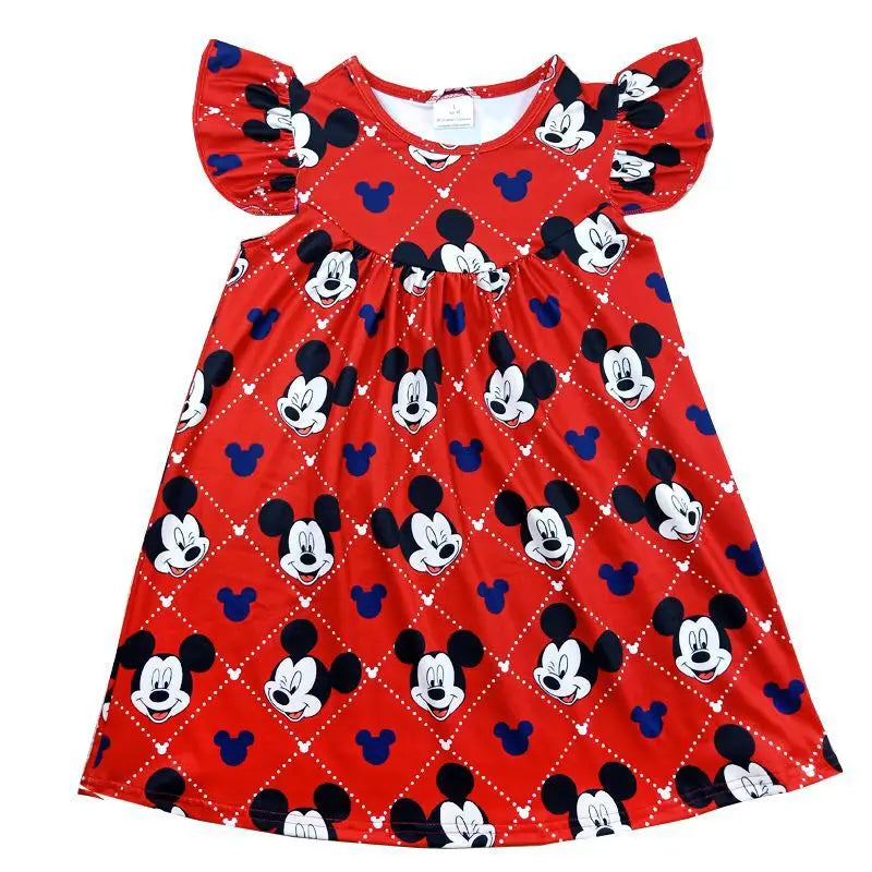 Disney Girls Dress Little Girls Red Mickey Pearl Sleeve Clothing Toddlers Cartoon Design Sleeveless Milksilk Clothes Wholesales