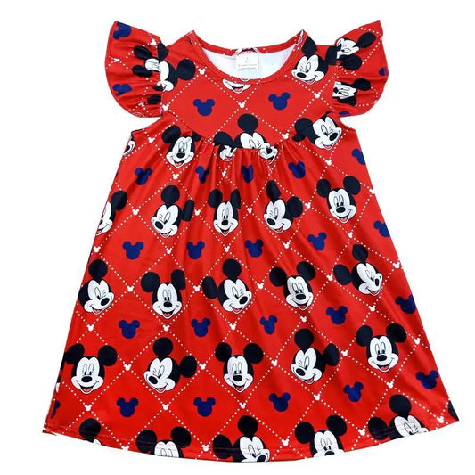 Disney Girls Dress Little Girls Red Mickey Pearl Sleeve Clothing Toddlers Cartoon Design Sleeveless Milksilk Clothes Wholesales
