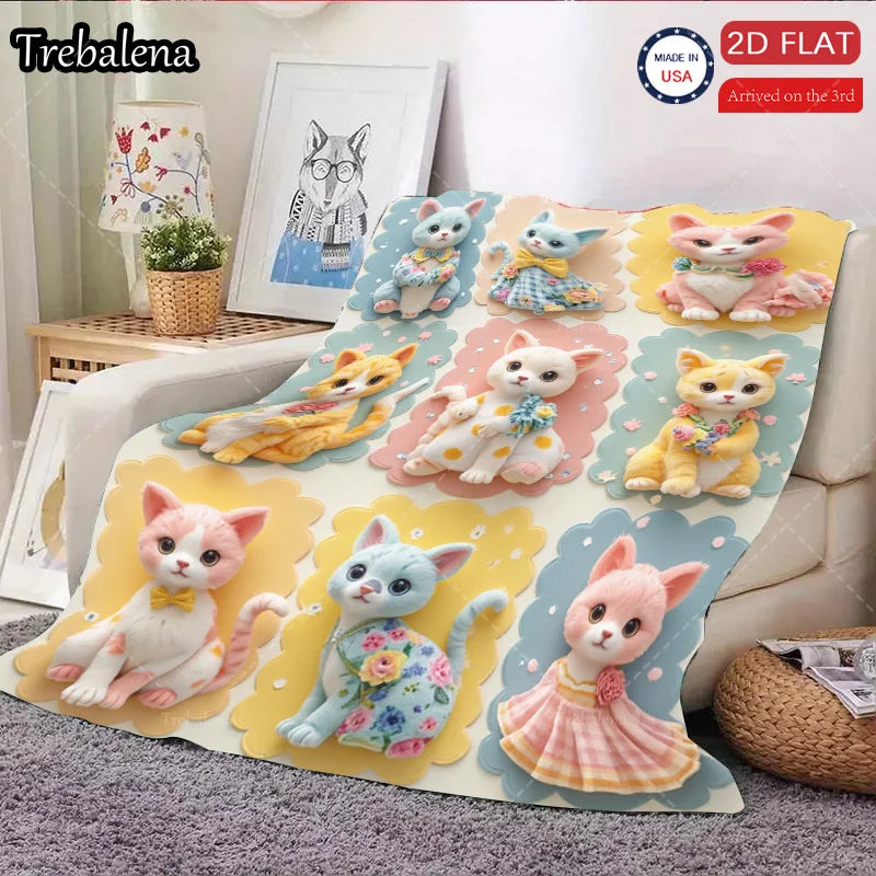 Flannel Blanket-Soft Lightweight All-season Adorable Kitten Print Soft Baby Blanket for Boys Girls Newborns